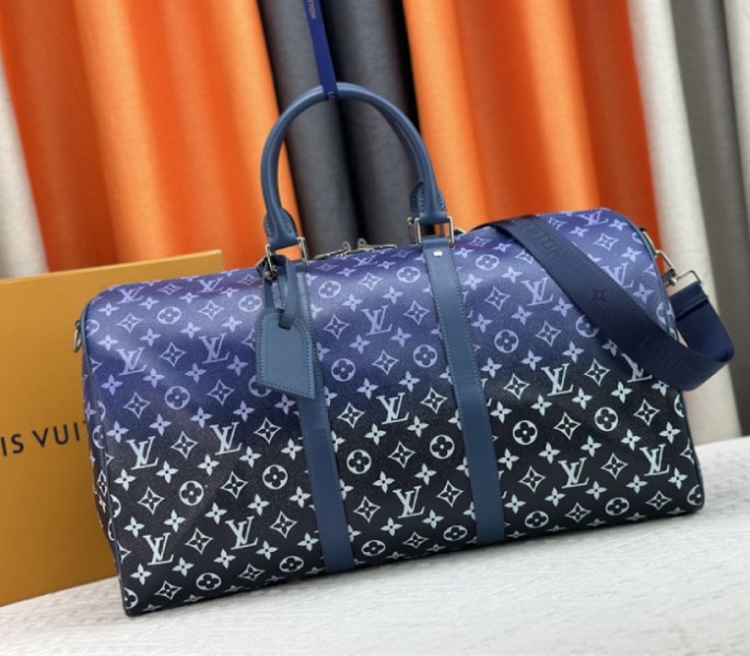 Louis Vuitton Reissue Monogram Gradient Canvas Keepall Bandouliere 50 In Navy Blue