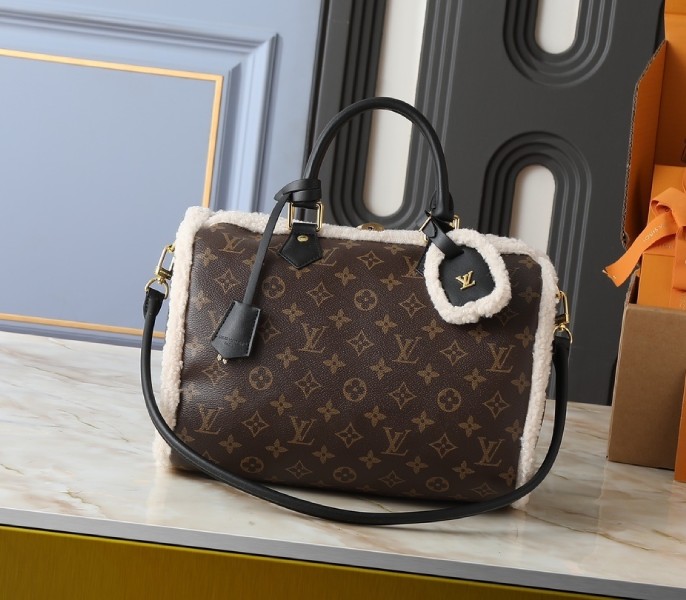 Louis Vuitton Reissue Monogram Shearling Canvas Speedy Soft 30 Teddy M26326