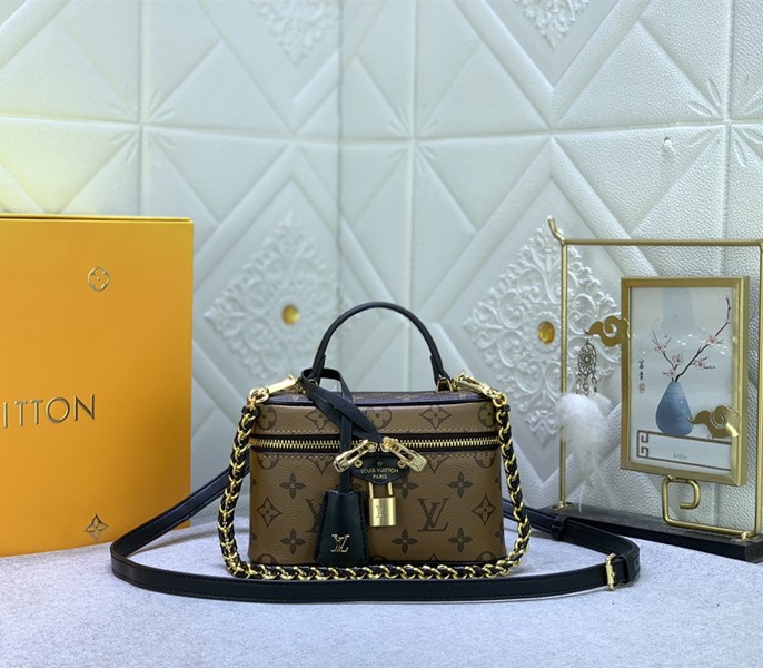 Louis Vuitton Reissue Monogram Reverse Canvas Vanity Chain Pouch In Black