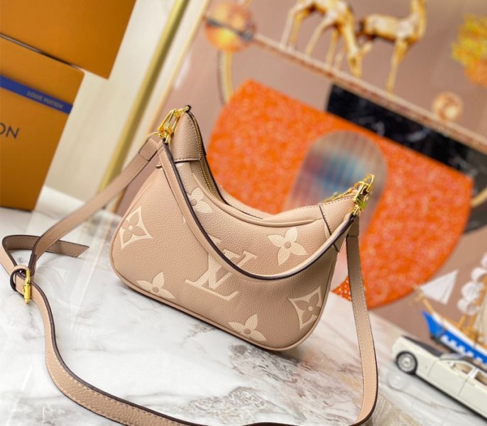 Louis Vuitton Reissue Bicolor Monogram Empreinte Leather Bagatelle Mini In Tourterelle Gray