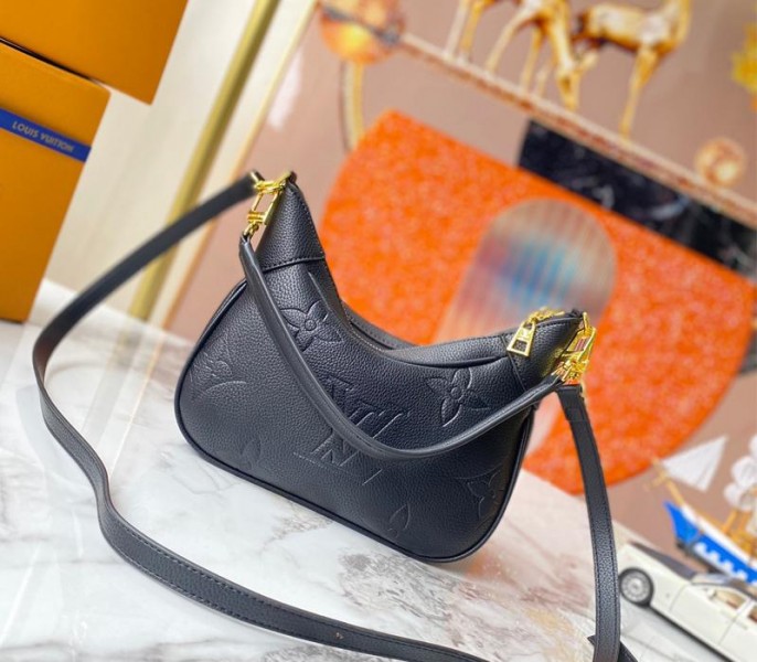 Louis Vuitton Reissue Monogram Empreinte Leather Bagatelle Mini In Black