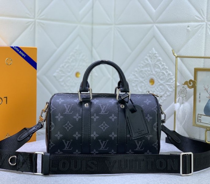 Louis Vuitton Reissue Monogram Eclipse Canvas Keepall Bandouliere 25 Travel