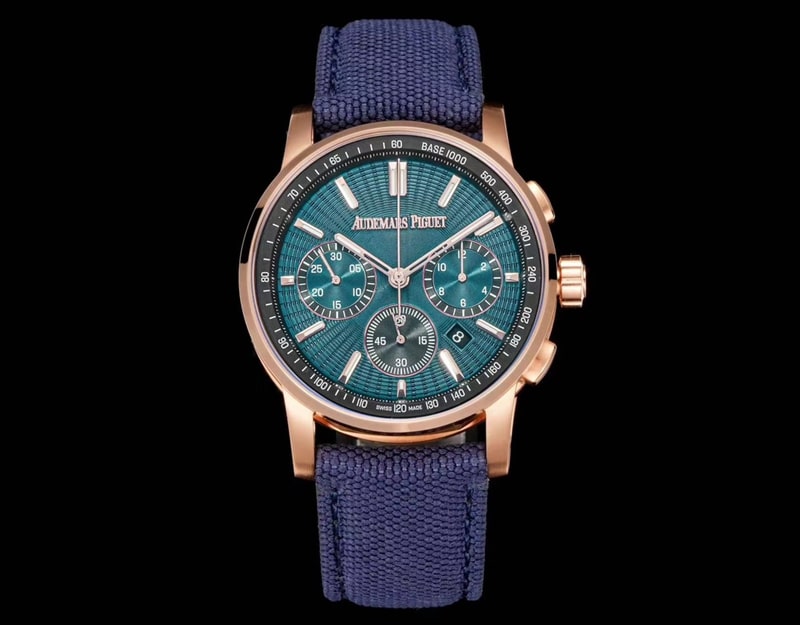 APF Audemars Piguet CODE 11.59 1:1 Super Clone Nocturnal Blue Dial Rose Gold Bezel Mechanical Leather Strap Model 26393