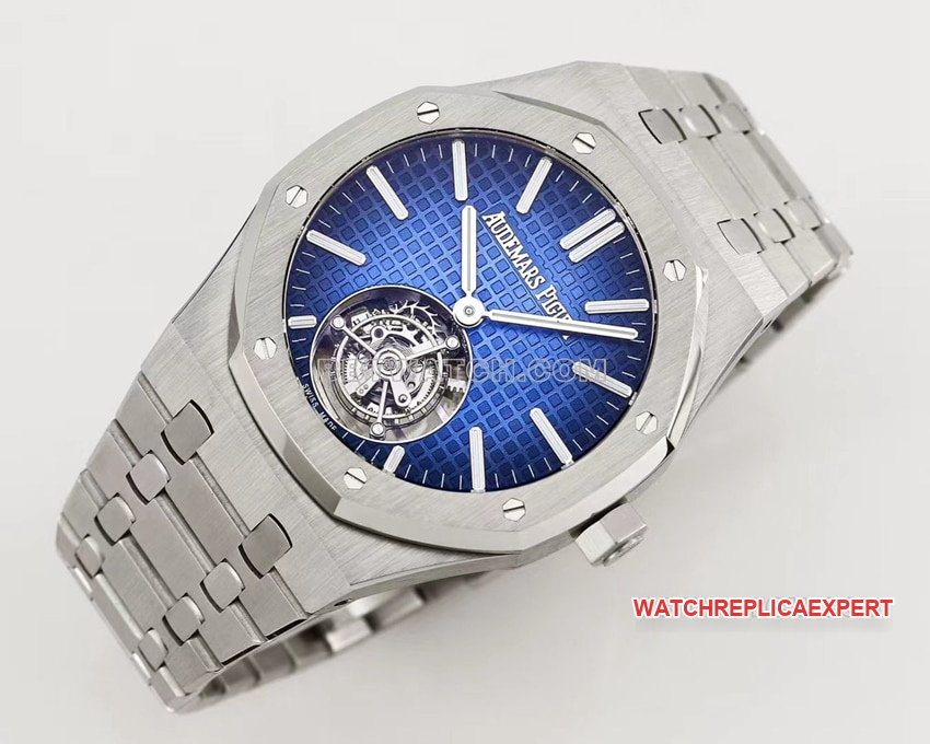 Audemars PiguetRoyal Oaktop-tier 1:1high-quality replica smoked blue large plaid plate tourbillon26730front live photo