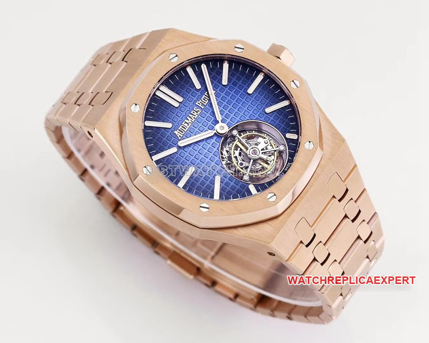 Audemars PiguetRoyal Oaktop-tier 1:1super clonerose gold smoked blue large plaid plate tourbillon26730front live photo