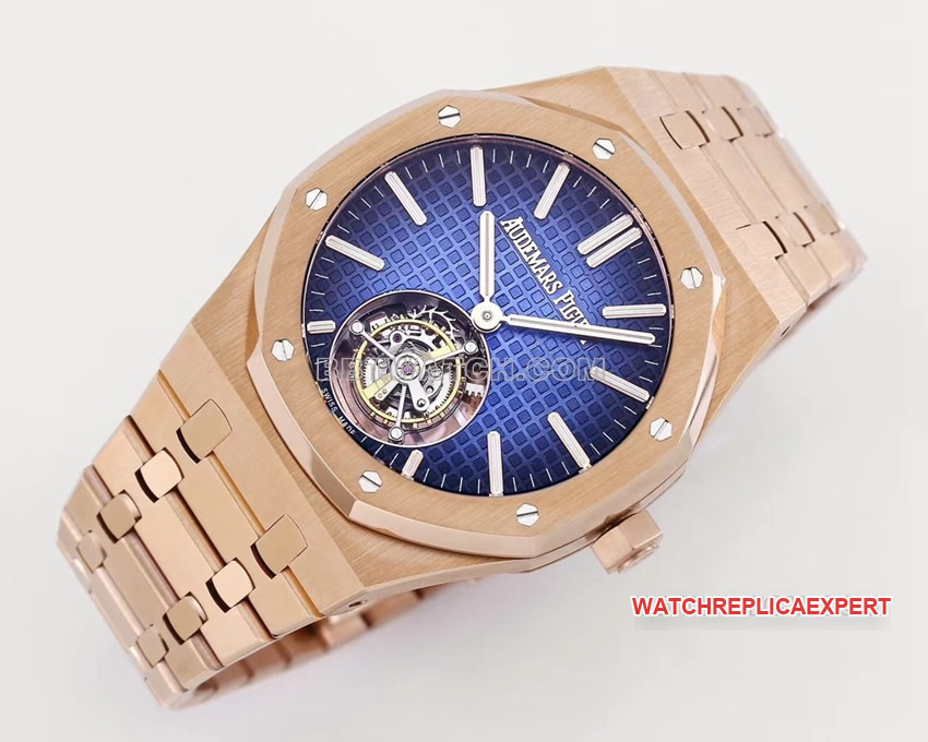 Audemars PiguetRoyal Oaktop-tier 1:1super clonerose gold smoked blue large plaid plate tourbillon26730front live photo