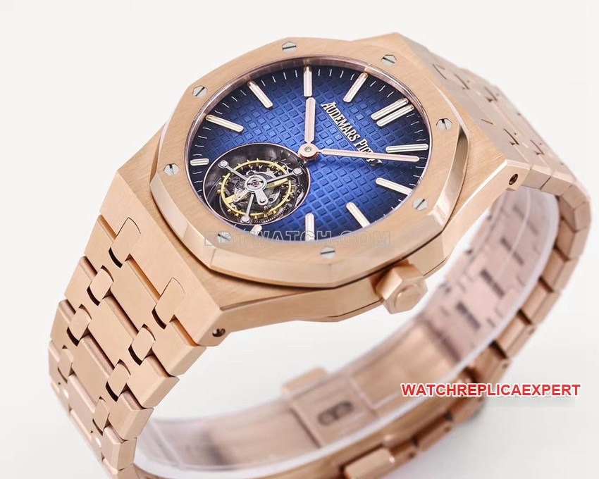 Audemars PiguetRoyal Oaktop-tier 1:1super clonerose gold smoked blue large plaid plate tourbillon26730front live photo