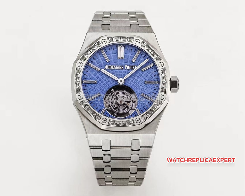 Audemars Piguet Royal Oak 1:1 Super A Réplica Azul “Evolutive Tapisserie” Esfera a Cuadros Bisel de Diamantes Tourbillon Reloj Mecánico 26535PT