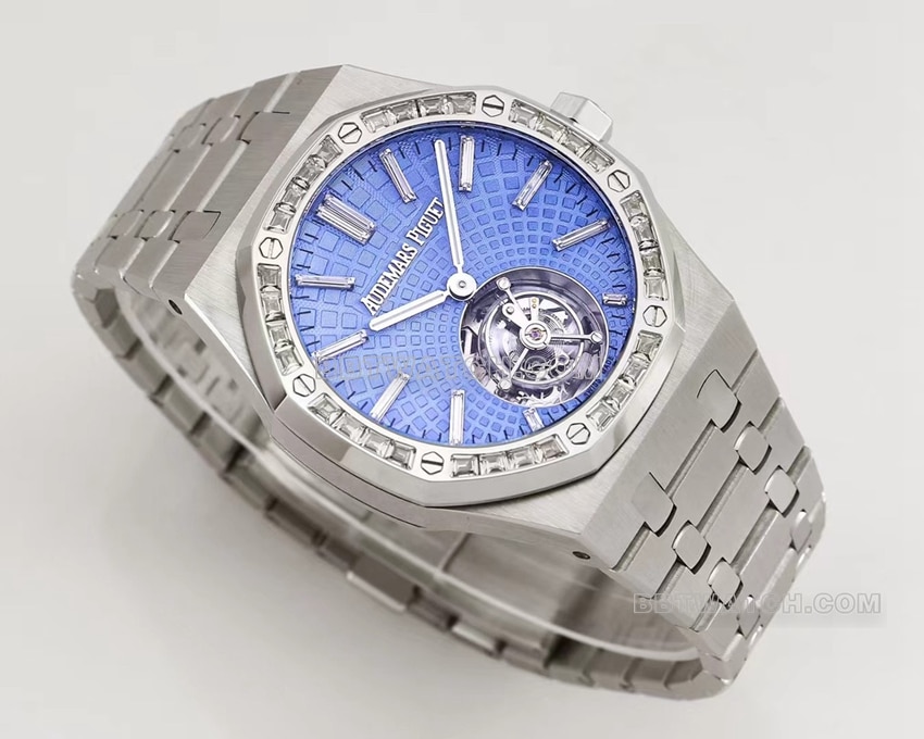 Audemars PiguetRoyal Oak1:1super clone blue plaid platediamond bezeltourbillon26535PTfront live photo