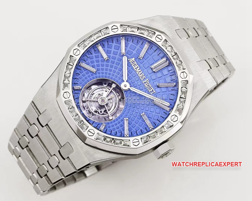 Audemars PiguetRoyal Oak1:1super clone blue plaid platediamond bezeltourbillon26535PTfront live photo