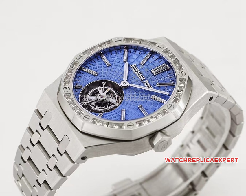 Audemars PiguetRoyal Oak1:1super clone blue plaid platediamond bezeltourbillon26535PTfront live photo
