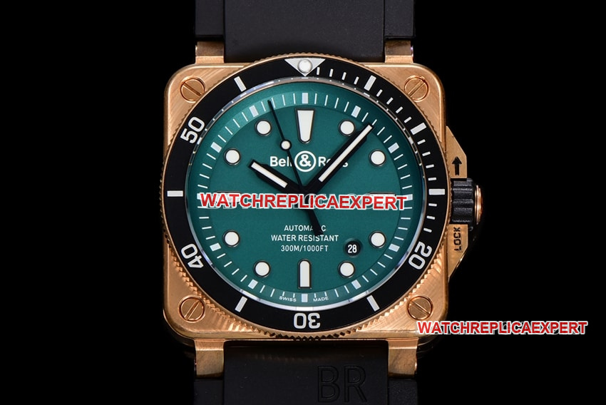 BR0392-D-LT-BR/SRB BR Factory Burlesque Super A Super Clone Reloj de caucho mecánico de bronce con esfera verde