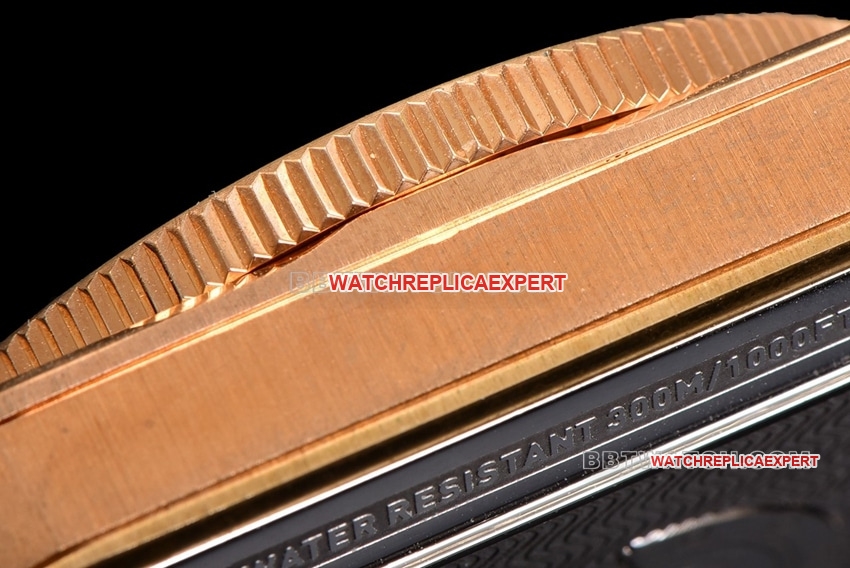 Side view of BR0392-D-LT-BR/SRB, a top quality one-to-one replica of the green disk and bronze belt model from the BR factory