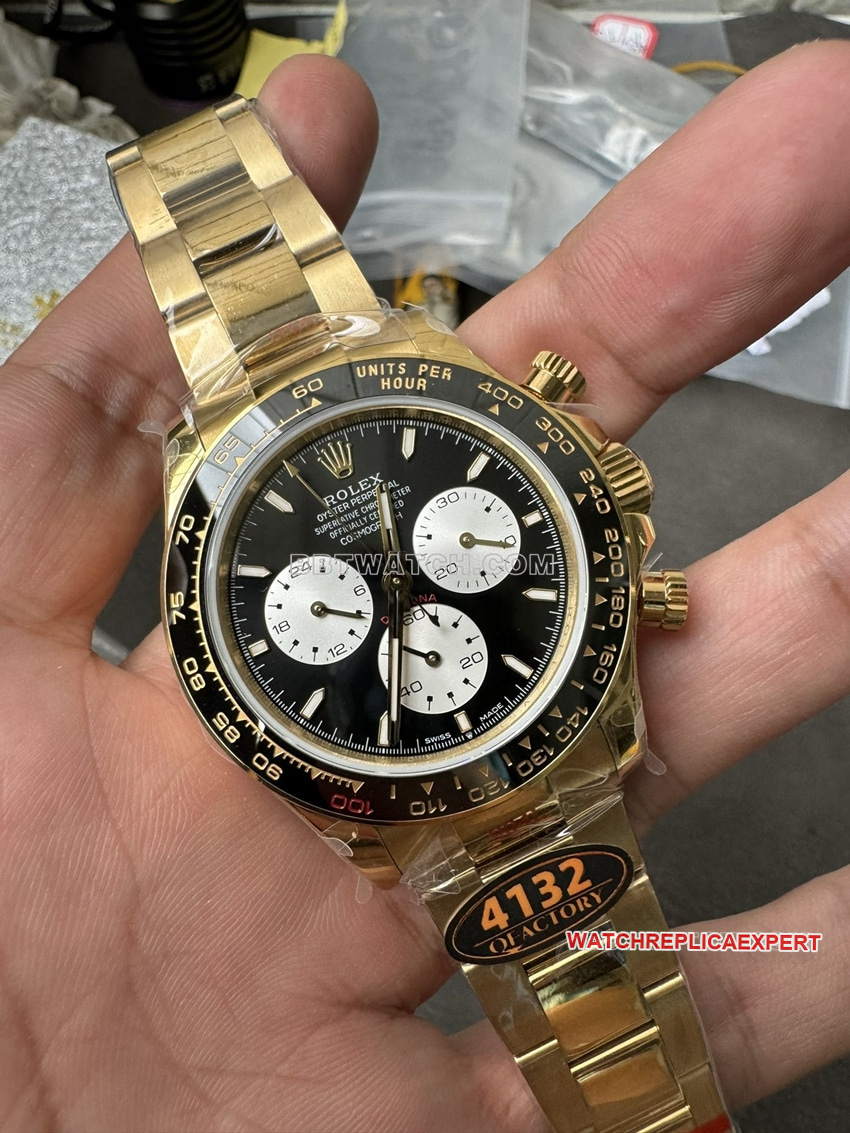 QF factory Rolex Daytona top Original Factory imitation black plate gold steel strap models front real picture