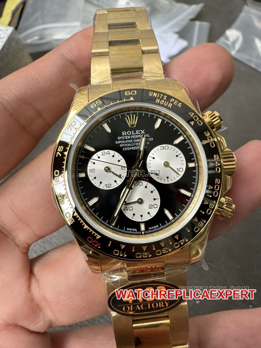 QF factory Rolex Daytona top Original Factory imitation black plate gold steel strap models front real picture