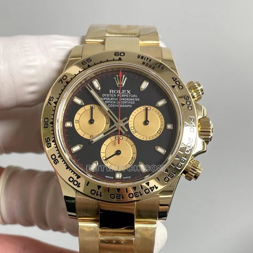 Rolex Daytona 116508 Top Replica Black Dial Gold Little Monster Relógio Mecânico