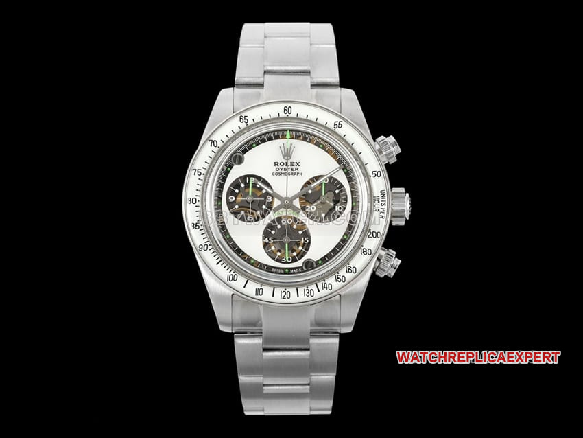 Rolex Daytona 1:1 Super A super clone Mostrador branco Cristal de safira 4130 Movimento mecânico Pulseira de aço