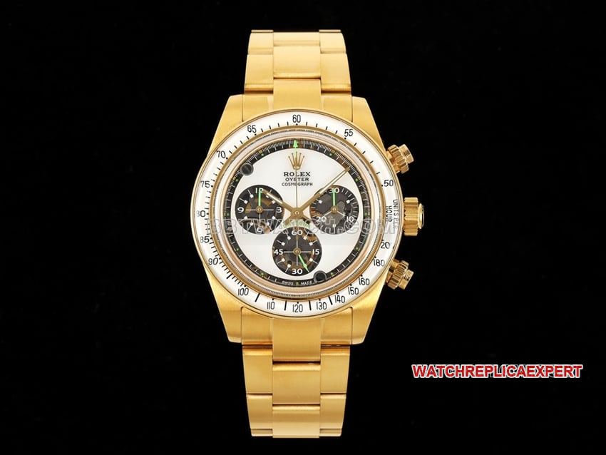 Rolex Daytona Luz Cintilante na Escuridão 1:1 Super A Imitação de Placa Branca Calibre 4130 Movimento Mecânico Modelos de pulseira de aço dourado