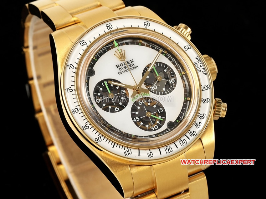 RolexDaytona1:1super clonewhite dial4130yellow goldsteel bracelet front live photo