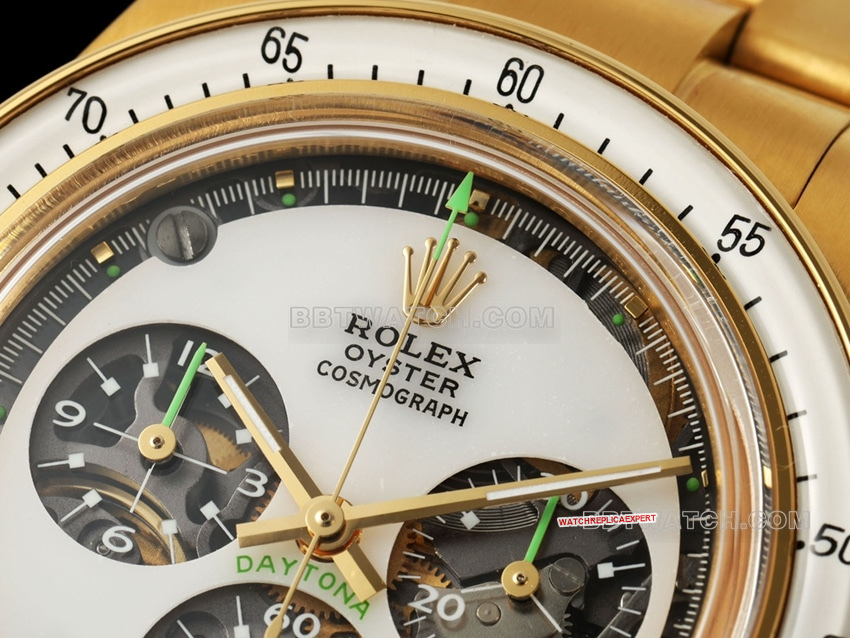 RolexDaytona1:1super clonewhite dial4130yellow goldsteel bracelet front live photo