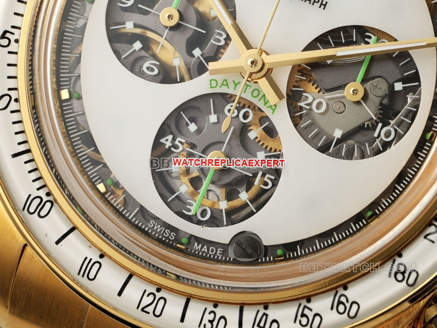 RolexDaytona1:1super clonewhite dial4130yellow goldsteel bracelet front live photo