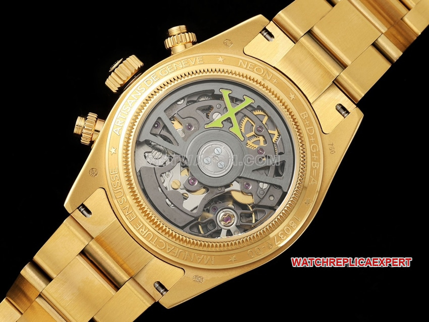RolexDaytona1:1super clonewhite dial4130yellow goldsteel bracelet caseback live photo