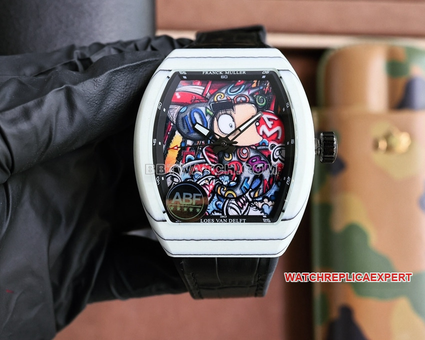 ABF Factory Franck Muller 1:1 Top Replica Graffiti Dial Mechanical Watch with Black Rubber Strap