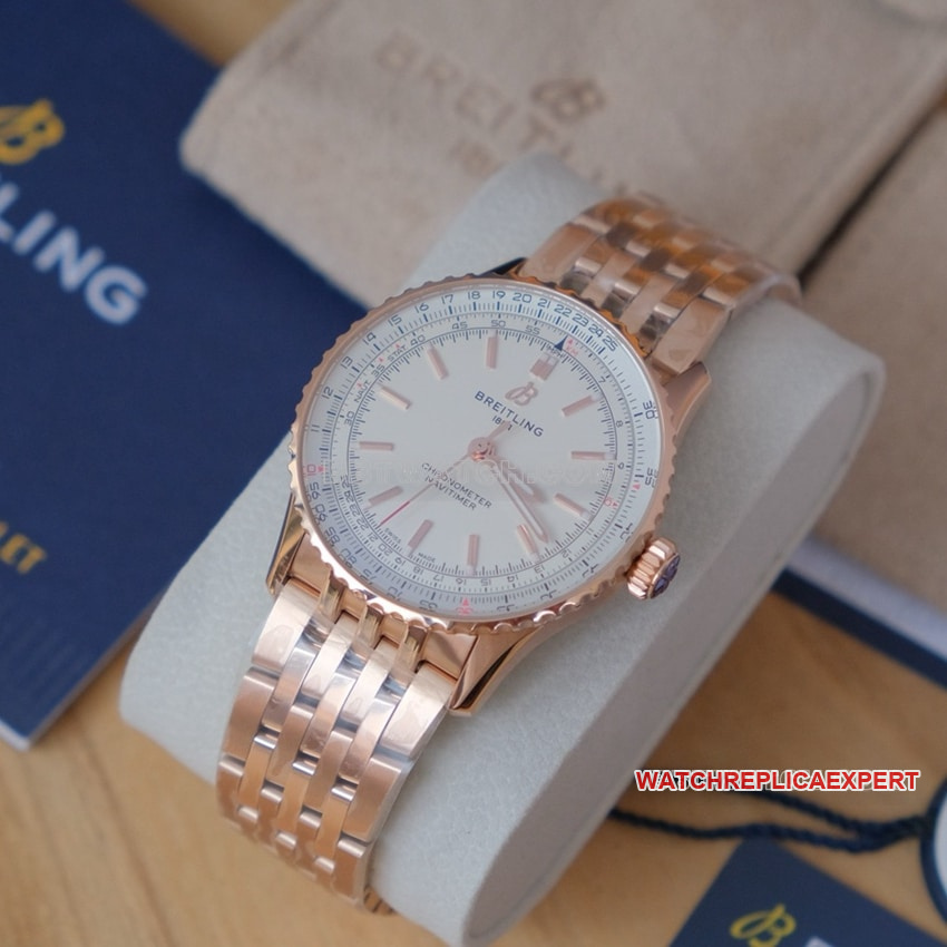 Breitling aviation chronographtop-tier 1:1super clone silver white dialrose goldR17329F41G1R1front live photo