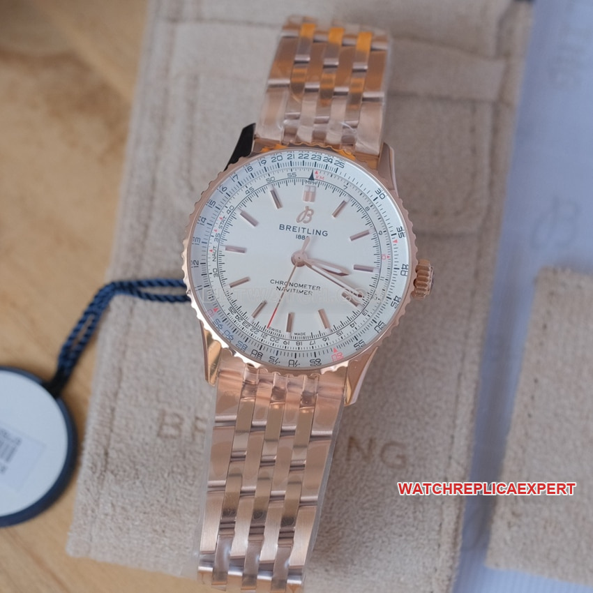 Breitling aviation chronographtop-tier 1:1super clone silver white dialrose goldR17329F41G1R1front live photo