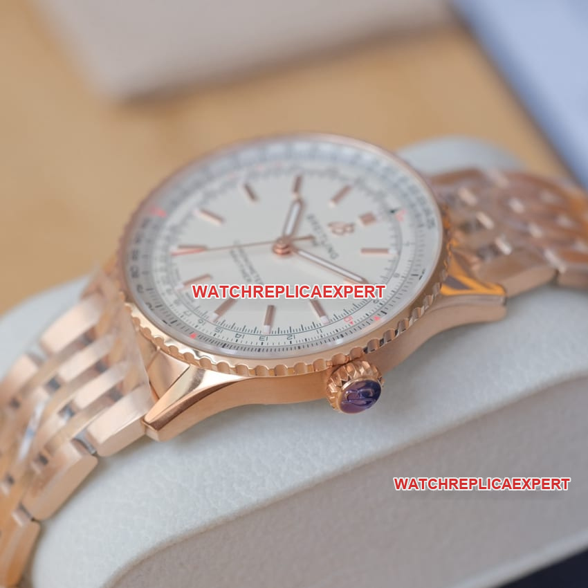Breitling aviation chronographtop-tier 1:1super clone silver white dialrose goldR17329F41G1R1front live photo