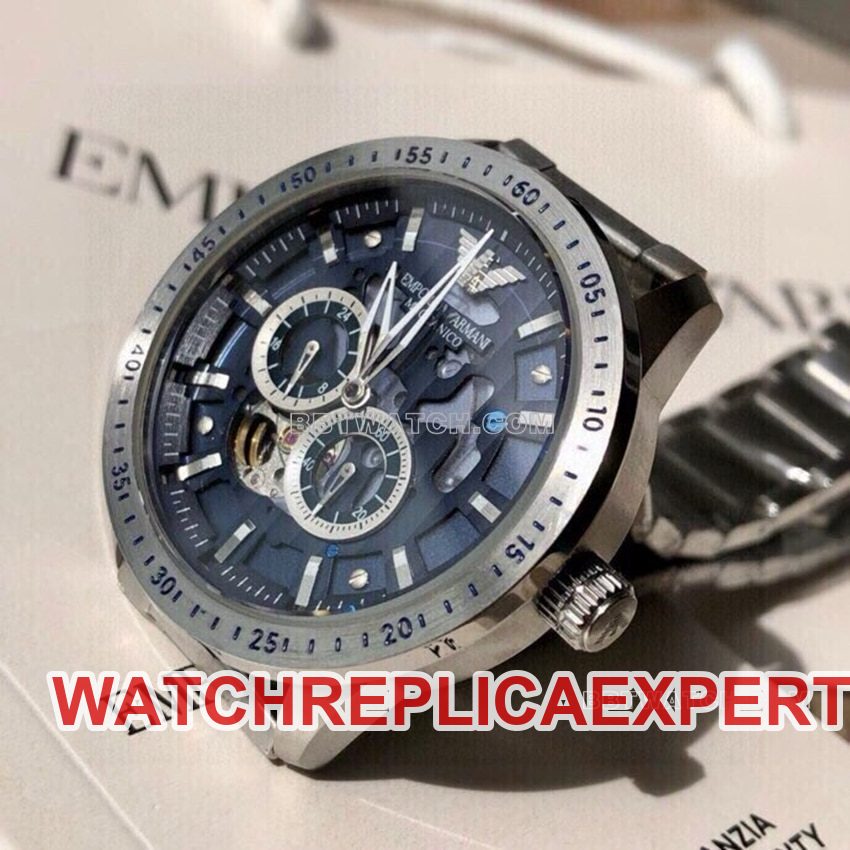 Armani super clone blue hollow disk steel bracelet side live photo