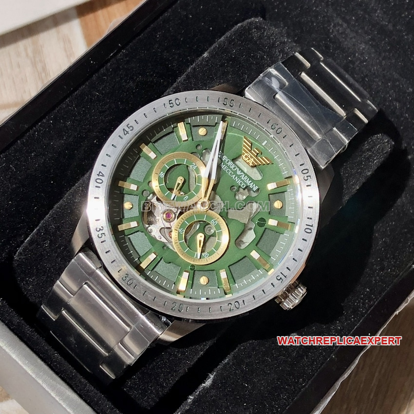 Armani One-to-One Top CollectGreen Skeletonized Dial Automatic Steel Bracelet Model