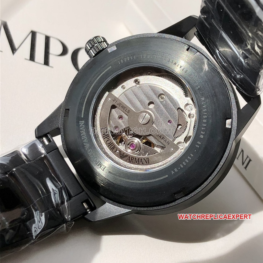 Armani top-tier 1:1high-quality replica black hollow plate steel bracelet caseback live photo