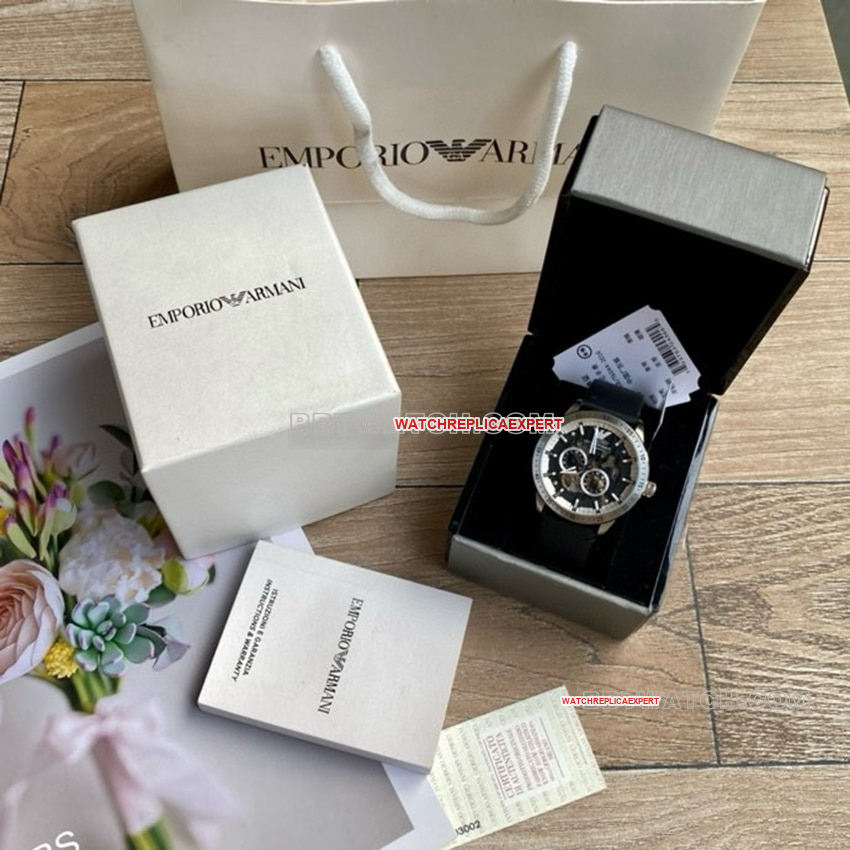Armani top-tier 1:1super clone black hollow plate leather strap overall live photos