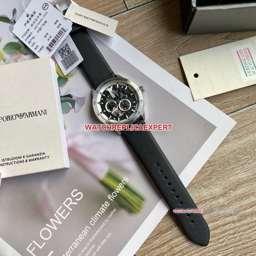 Armani top-tier 1:1super clone black hollow plate leather strap model front live photo