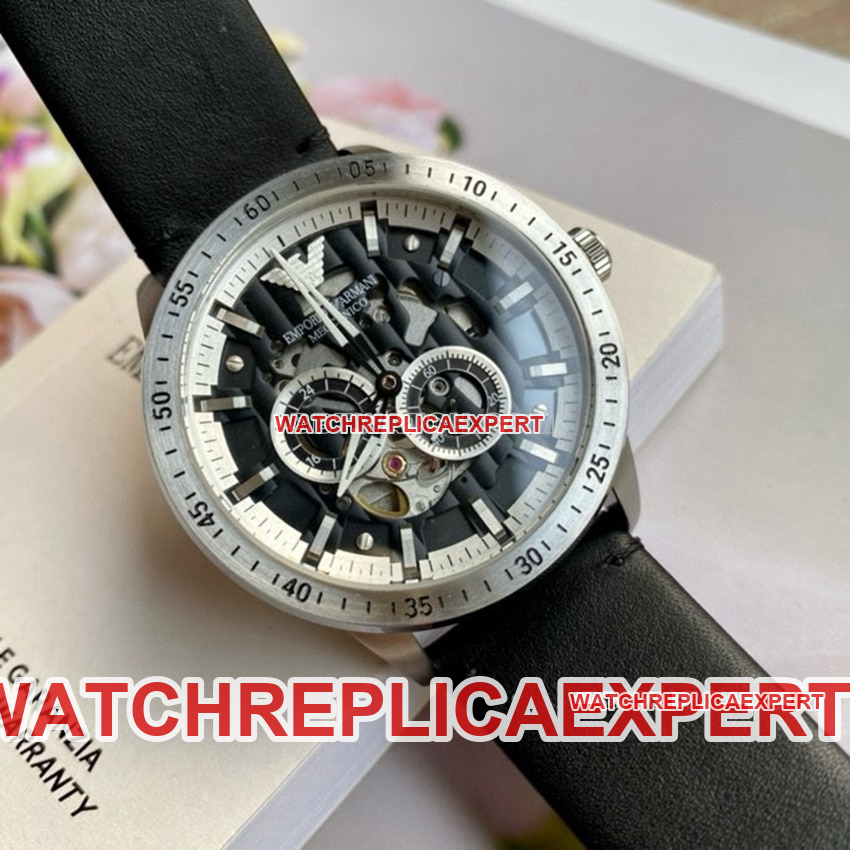 Armani top-tier 1:1super clone black hollow plate leather strap model front live photo