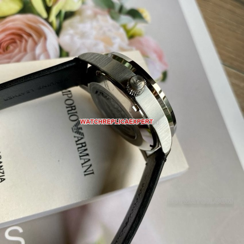 Armani top-tier 1:1super clone black hollow plate leather strap style side live photo