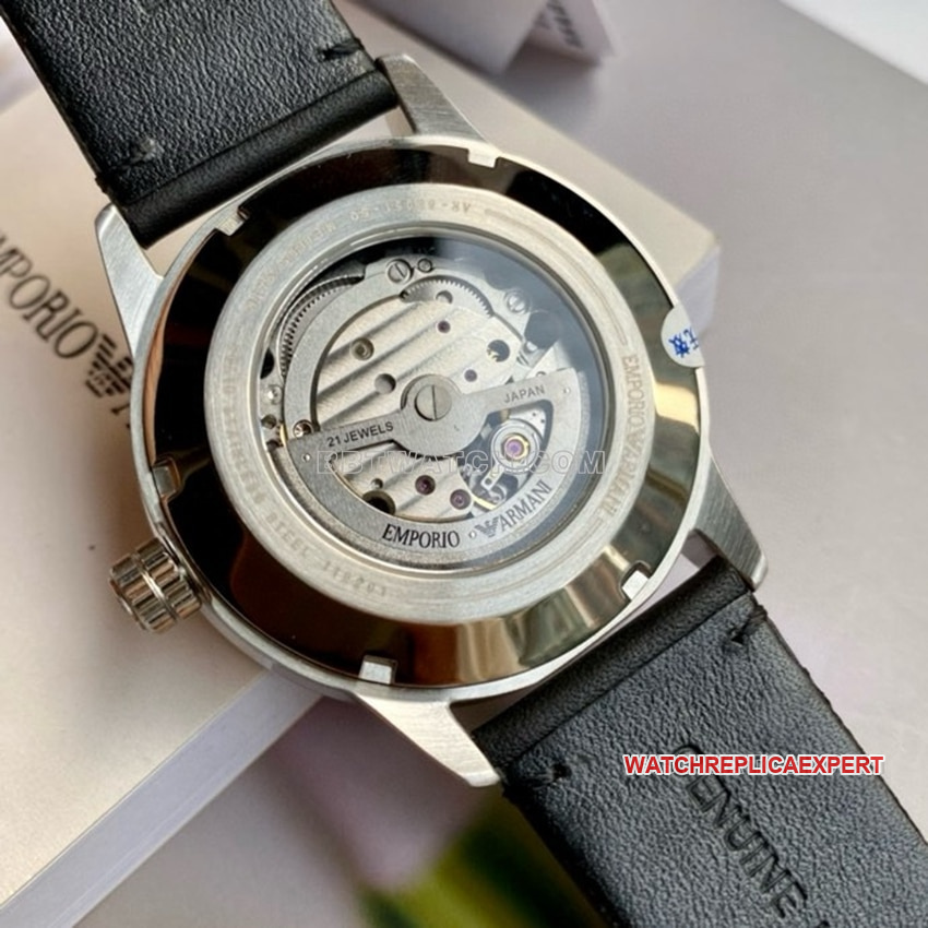 Armani top-tier 1:1super clone black hollow plate leather strap caseback live photo