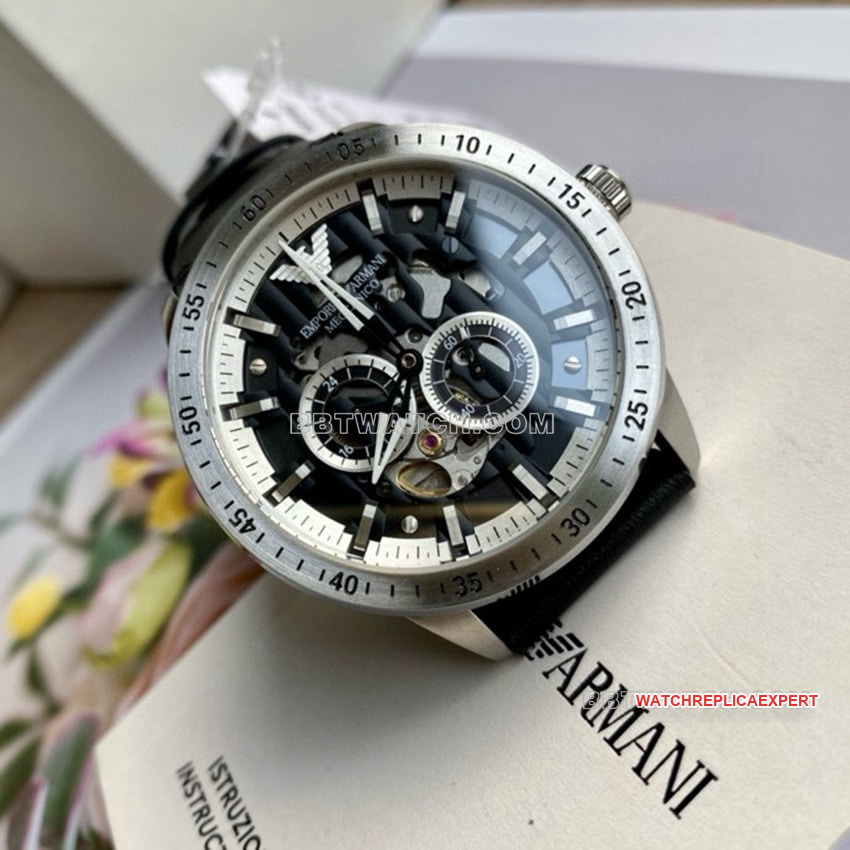 Armani top-tier 1:1super clone black hollow plate leather strap model front live photo
