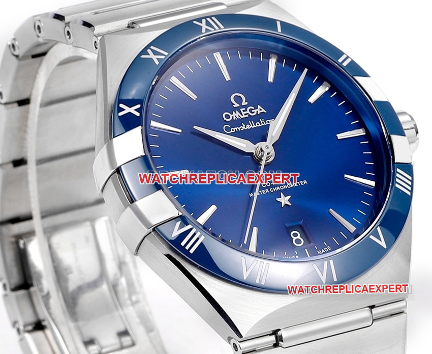 V+ factory Omega constellation super cloneblue dialsteel bracelet model 131.33.41.21.03.001front live photo