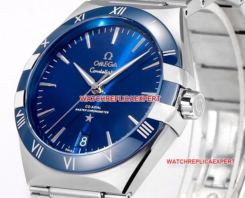 V+ factory Omega constellation super cloneblue dialsteel bracelet model 131.33.41.21.03.001front live photo