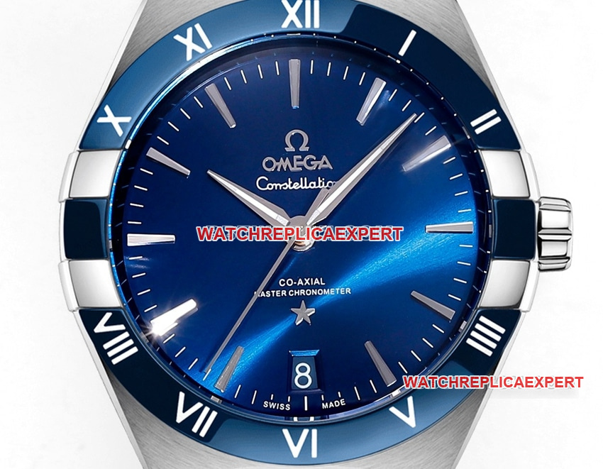 V+ factory Omega constellation super cloneblue dialsteel bracelet model 131.33.41.21.03.001front live photo