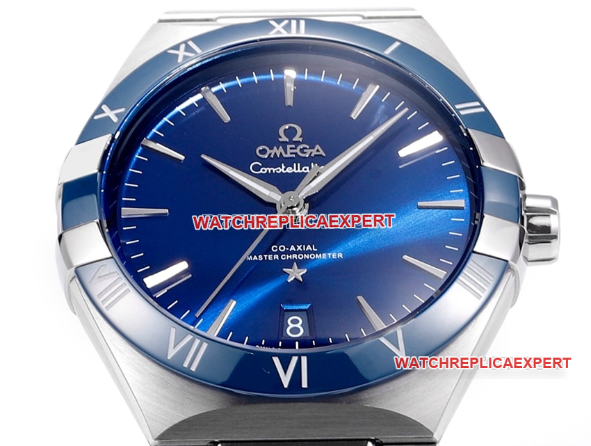 V+ factory Omega constellation super cloneblue dialsteel bracelet model 131.33.41.21.03.001front live photo