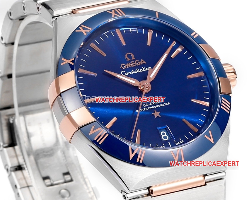 V+ Factory Omega Constellation top-tier replicablue dialsteel bracelet model 131.23.41.21.03.001front live photo