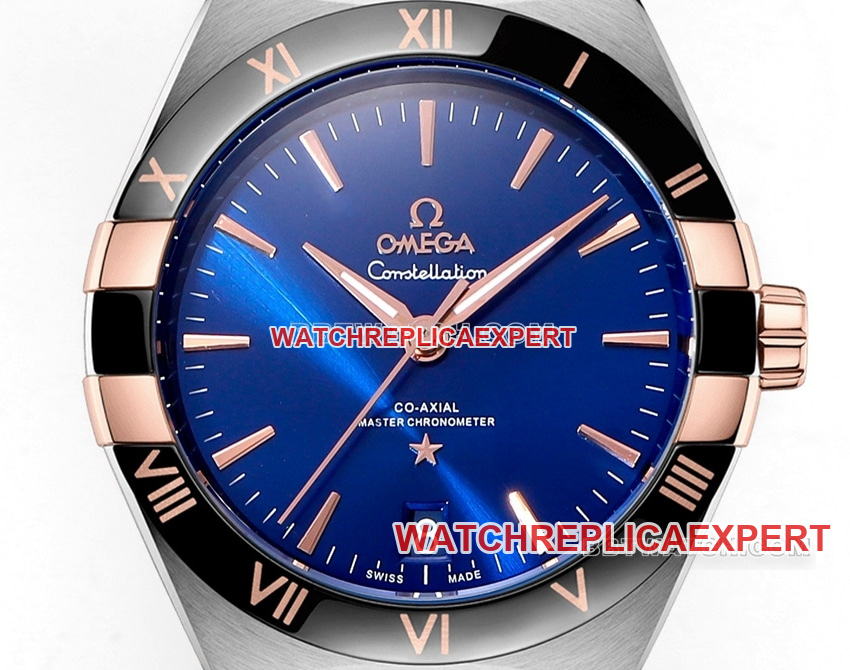 V+ Factory Omega Constellation top-tier replicablue dialsteel bracelet model 131.23.41.21.03.001front live photo