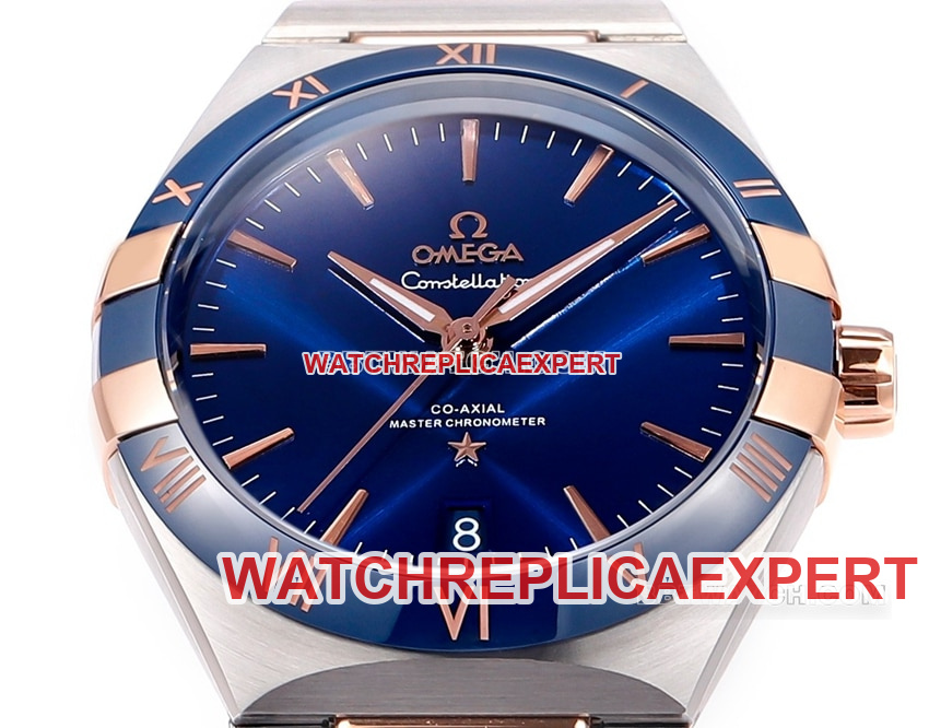 V+ Factory Omega Constellation top-tier replicablue dialsteel bracelet model 131.23.41.21.03.001front live photo