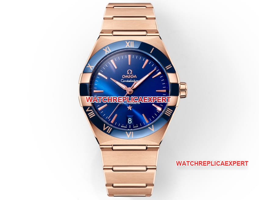Omega Constellation 41mm Extreme Chronometer 1:1 Super A Fine Imitation Blue Dial Rose Gold Steel Bracelet Model 131.63.41.21.03.001 V+ Factory