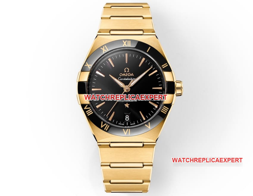 Omega V+ Factory Constellation Super A Super Clone Black Dial Rose Gold Mechanical Steel Strap 131.63.41.21.01.001