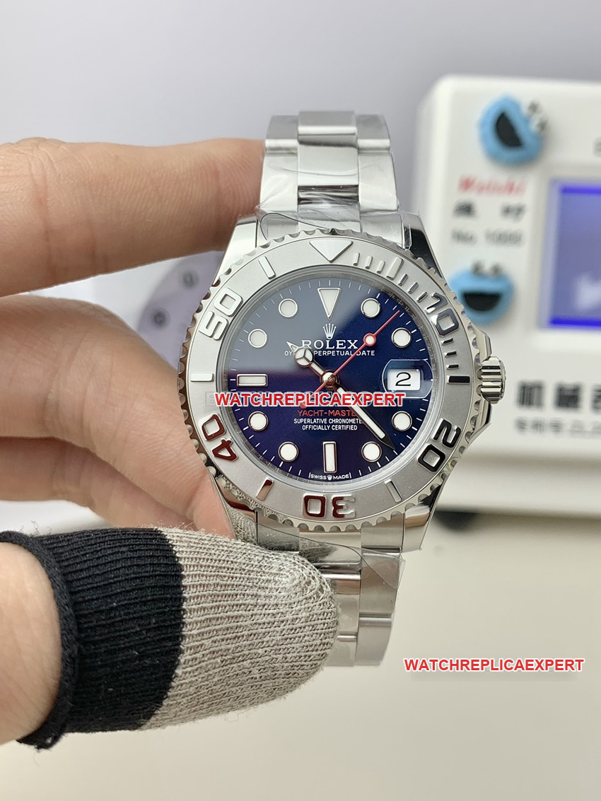 Rolex Yacht-Master Blue Dial 37mm 1:1 Replica with 3235 Mechanical Movement and Steel Strap