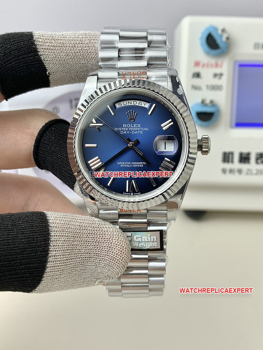 QF Factory Rolex Men's 1:1 Top Replica Watch Day-Date Gradient Blue Disk Real Shot Video
